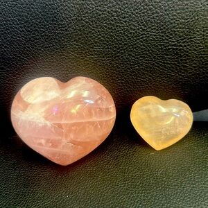 Two rose quartz hearts medium size and a mini